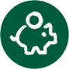 An animation of a piggy bank with a coin being put inside
